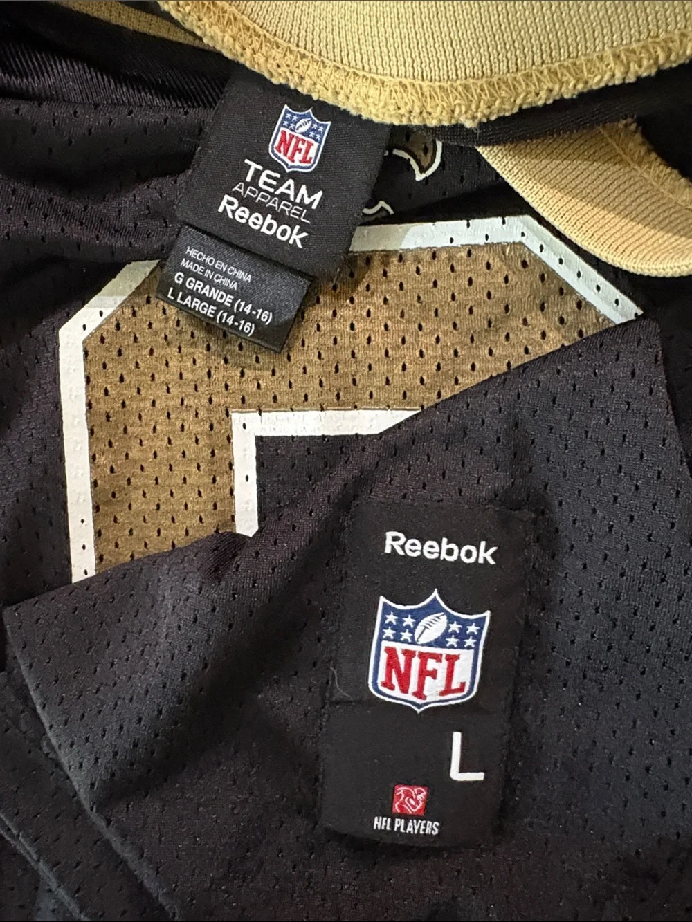 Reebok Black and Gold #9 Brees Football Jersey